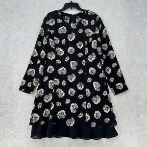 YL By YAIR 100% Silk‎ Shift Dress Womens 14 Tiered Floral Layered Long Sleeve